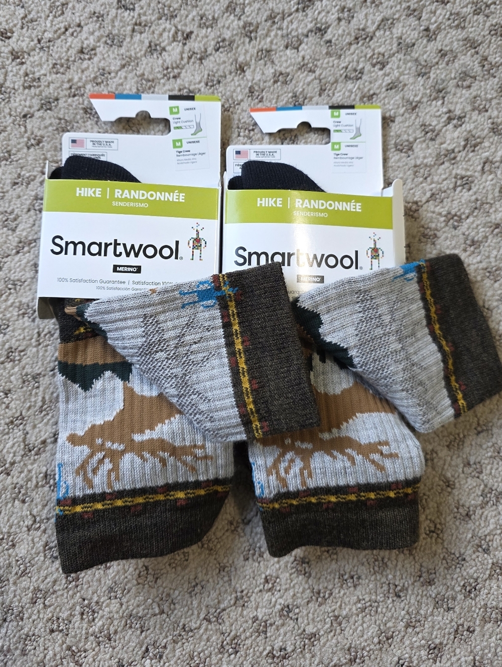 Smartwool Unisex Hike Crew Socks in Gray, Brown & Blue Accents